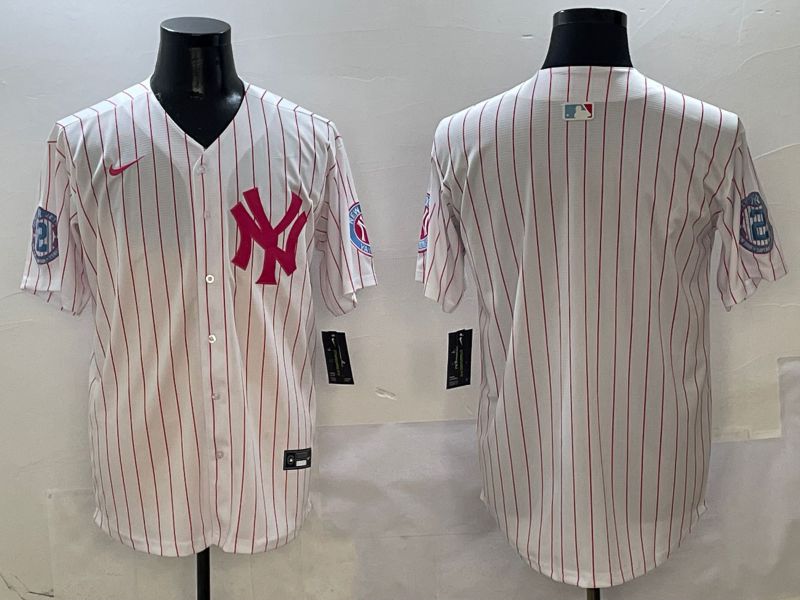 Men New York Yankees Blank White Stripe Jointly Name Nike 2025 MLB Jersey style 1